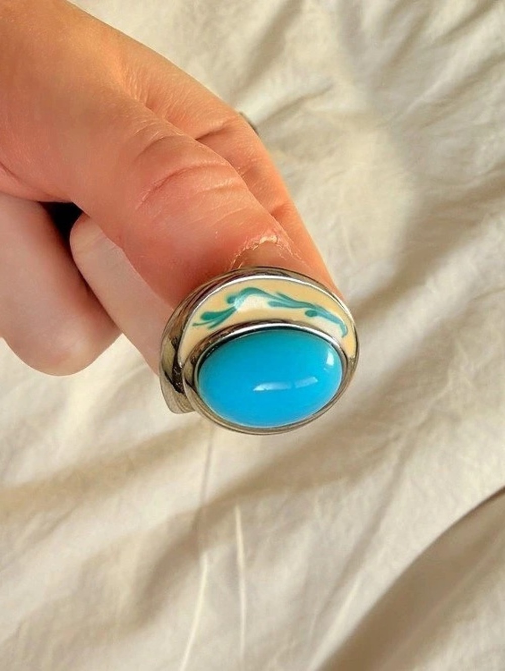 Vintage Turquoise Enamel Earrings in Blue & Silver